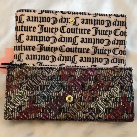 Juicy Couture Black Beige Multi Faux Leather Glam Elongated Flap Wallet NWT - Picture 9 of 13